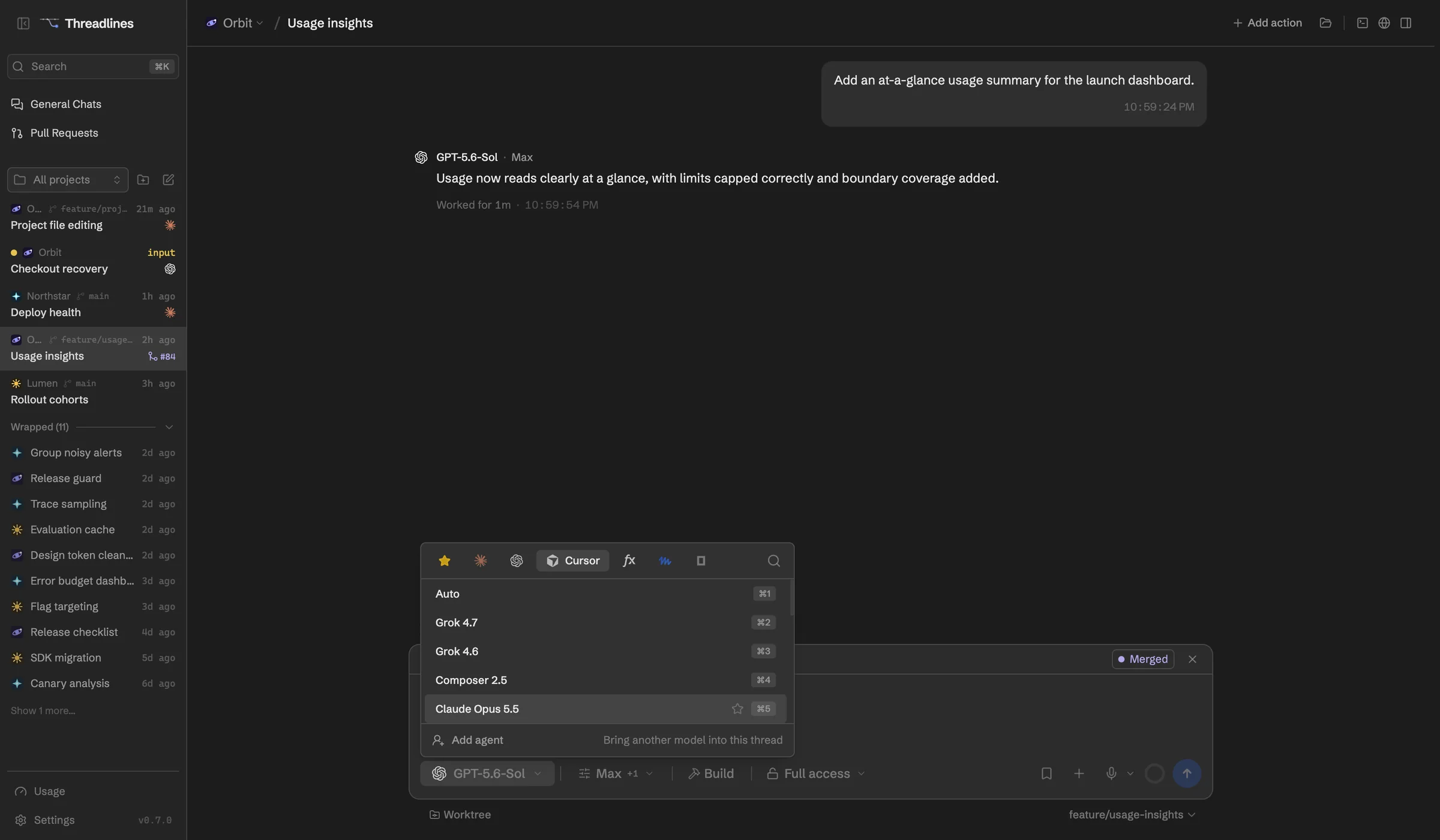 The model picker showing Cursor's models, with Auto at the top